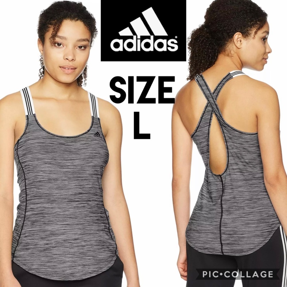 Adidas Womens Tank Top Gray X-Back Performance Climalite Gym Workout Size L